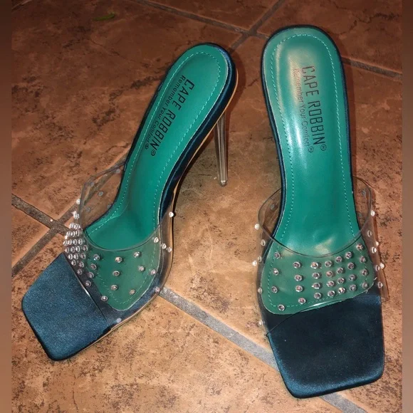 🩴Cape Robbin Teal Clear Crystal Studded Stilettos - Picture 6 of 8